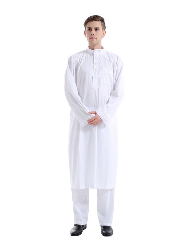 Muslim Two-Piece Solid Color Men’s Robe Set