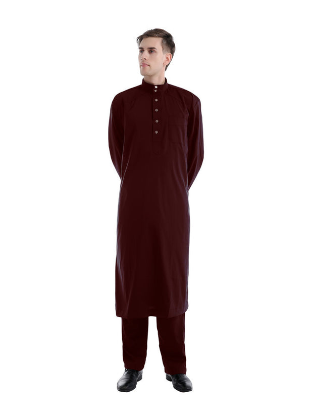 Muslim Two-Piece Solid Color Men’s Robe Set
