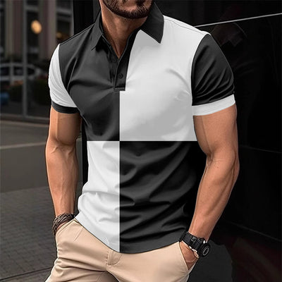 Casual Sports Color-Block Polo Shirt – Athletic Comfort with Modern Style