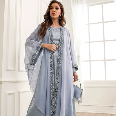 Autumn Muslim Middle Eastern Embroidered Abaya Set – Graceful Layers of Modest Elegance