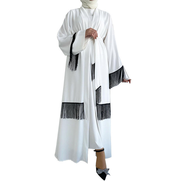 Arab Dubai-Inspired Abaya Coat Dress – Middle Eastern Elegance with Tassel Detailing