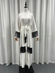 Arab Dubai-Inspired Abaya Coat Dress – Middle Eastern Elegance with Tassel Detailing