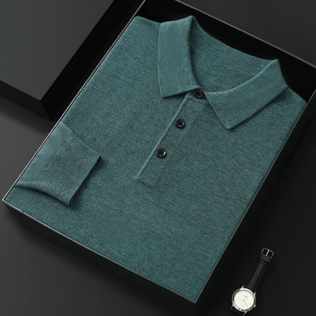 Men’s Polo Collar Long-Sleeved Sweater – Spring & Autumn Casual Fashion