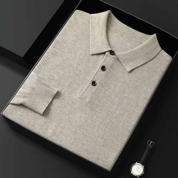 Men’s Polo Collar Long-Sleeved Sweater – Spring & Autumn Casual Fashion