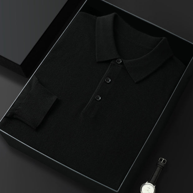 Men’s Polo Collar Long-Sleeved Sweater – Spring & Autumn Casual Fashion