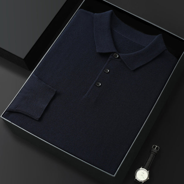 Men’s Polo Collar Long-Sleeved Sweater – Spring & Autumn Casual Fashion