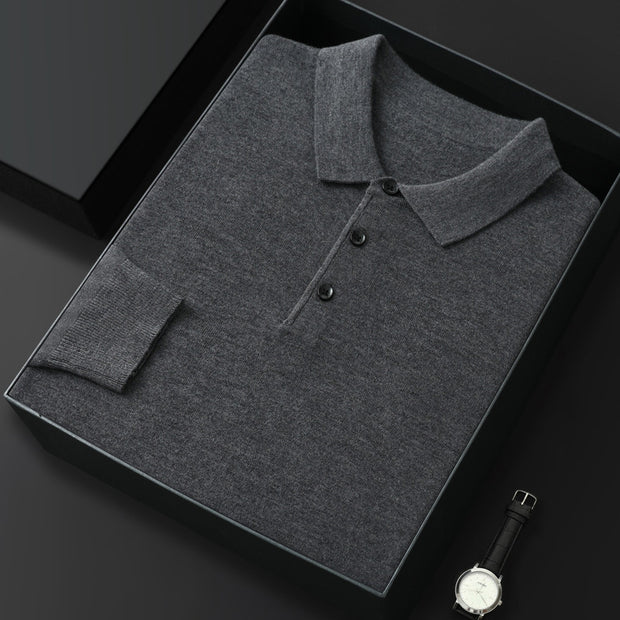 Men’s Polo Collar Long-Sleeved Sweater – Spring & Autumn Casual Fashion