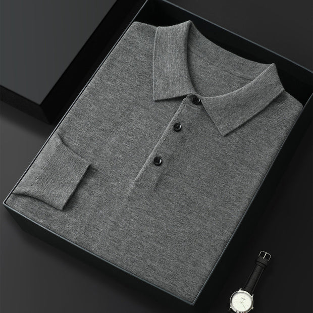 Men’s Polo Collar Long-Sleeved Sweater – Spring & Autumn Casual Fashion
