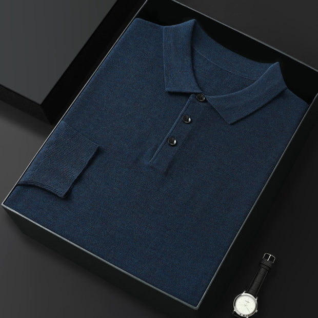 Men’s Polo Collar Long-Sleeved Sweater – Spring & Autumn Casual Fashion