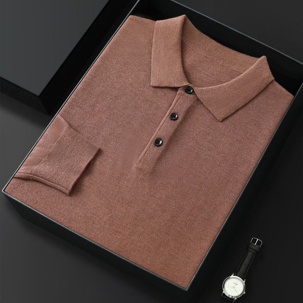 Men’s Polo Collar Long-Sleeved Sweater – Spring & Autumn Casual Fashion
